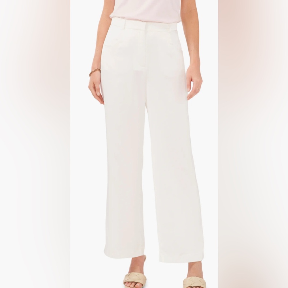 Vince Camuto White Satin Wide Leg High Rise Trousers Pants Women's Size 6